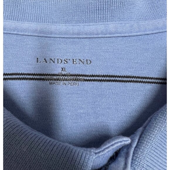 Lands End Mens XL Blue Striped Polo Shirt Cotton 3-Button Short Sleeve - Picture 3 of 3